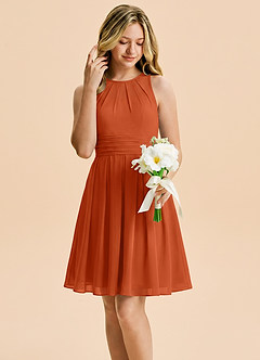Azazie Bibiane Junior Burnt Orange A-Line Pleated Chiffon Dress image5