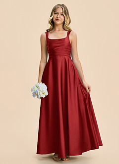 Azazie Azaria Junior Pomegranate A-Line Pleated Stretch Satin Dress image1