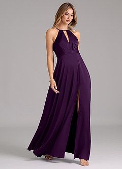 Azazie Evalleen Bridesmaid Dresses Grape A-Line Pleated Stretch Satin Dress image5