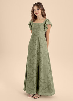 Azazie Bondi Junior Vestido de Pistacho de Devorado Floral de Corte en A con Lazo image3