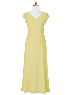 Azazie Claudine Junior Lemon Sorbet A-Line Pleated Chiffon Dress image5