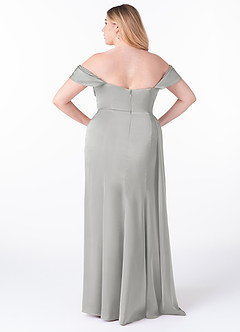 Azazie Amyra Robes de demoiselle d'honneur Robe Fourreau Convertible en Satin extensible Épaule décolletée Argent image10