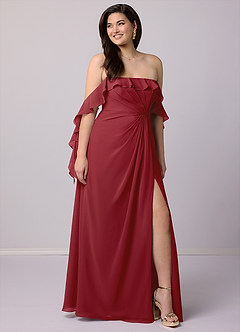 Barbie ♥ Azazie Bridesmaid Dresses Pomegranate A-Line Off the Shoulder Chiffon Convertible Dress image8