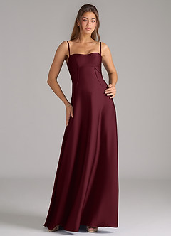 Azazie Valentine Bridesmaid Dresses Cabernet A-Line Corset Stretch Satin Dress image1