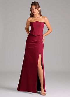 Azazie Jenine Bridesmaid Dresses Burgundy Mermaid Strapless Chiffon Dress image1