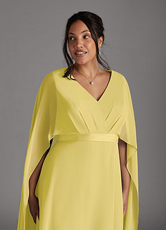 Azazie Isa Kleider für die Brautmutter A-Linie V-Hals Gefaltet Chiffon Kleid Kanarienvogel image11