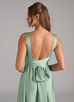 Azazie Kora Robes de demoiselle d'honneur Robe Trapèze en Satin extensible Plissée Agave image2
