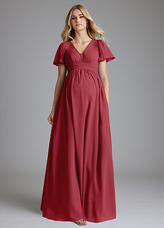 Azazie Verna Maternity Bridesmaid Dresses A-Line V-Neck Ruched Chiffon Floor-Length Dress image4