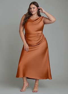 Azazie Kieryn Bridesmaid Dresses Copper Mermaid Pleated Stretch Satin Dress image8