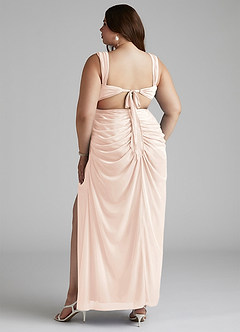 Azazie Jesaphine Bridesmaid Dresses Blushing Pink Sheath Ruched Mesh Dress image10