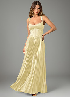 Azazie Avenelle Bridesmaid Dresses Lemon Sorbet A-Line Corset Stretch Satin Dress image1