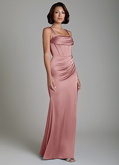 Azazie Amora Brautjungfernkleider Meerjungfrau-Linie Korsett Stretch-Satin Kleid Altrosa image5