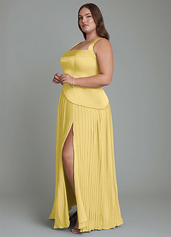 Azazie Stephanie Bridesmaid Dresses Canary A-Line Pleated Stretch Satin Dress image4
