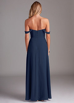 Azazie Aaron Bridesmaid Dresses Dark Navy A-Line Off the Shoulder Chiffon Convertible Dress image3