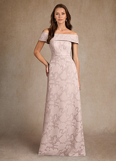 Azazie Medford Mother of the Bride Dresses Blushing Pink A-Line Off the Shoulder Floral Burnout Dress image1