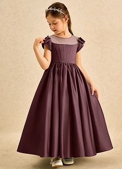 Azazie Toffee Abiti da Ragazza di Fiori Abito Stile Principessa in Raso Opaco Fiocco Sangria image4