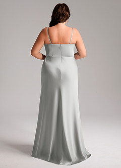 Azazie Lidia Vestidos de damas de honor Vestido de Plata de Satén Elástico de Corte Sirena con Corte Lateral image2