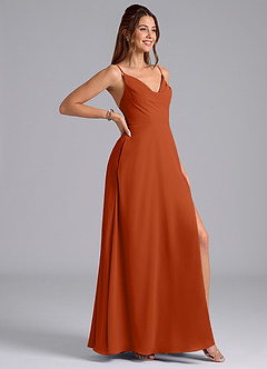 Azazie Sarella Bridesmaid Dresses Burnt Orange A-Line with Pockets Chiffon Dress image3