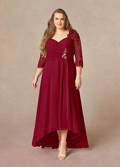 Azazie Devereaux Abiti per la Madre della Sposa Abito A-Line in Chiffon Pizzo Borgogna image6