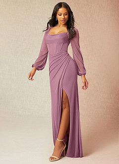 Azazie Charissa Bridesmaid Dresses Vintage Mauve Sheath Corset Pleated Mesh Dress image4