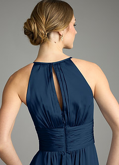 Azazie Bonnie Bridesmaid Dresses Dark Navy A-Line Pleated Stretch Satin Dress image6