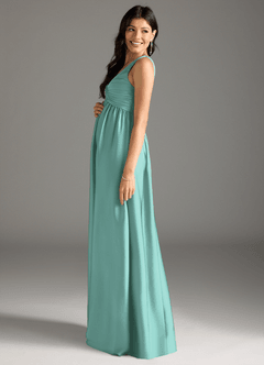 Azazie Yetta Maternity Bridesmaid Dresses A-Line Pleated Stretch Satin Floor-Length Dress image4