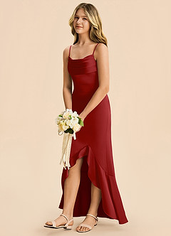 Azazie Magnolia Junior Robe Fourreau en Satin extensible Drapé Grenade image5