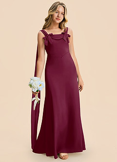 Azazie Chelsea Junior Mulberry Sheath Pleated Stretch Satin Dress image3