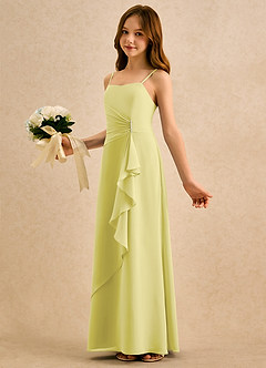 Azazie lolly Girls Formal Robe Demoiselle D'honneur Fillette Robe Trapèze en Mousseline de soie Plissée Sorbet Citron image1