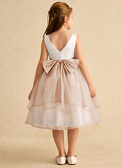 Azazie Rene Flower Girl Dresses Ivory English Rose A-Line Bow Tulle Dress image2