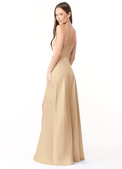 Azazie Halsey Brautjungfernkleider Etui Seitliche Cut-Outs Stretch-Satin Kleid Champagner image5