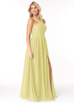 Azazie Elvira Bridesmaid Dresses Lemon Sorbet A-Line Pleated Chiffon Dress image4