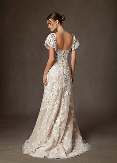 Azazie Vivienne Abiti da Sposa Abito A-Line in Pizzo con Scollo a Cuore Diamante Bianco Nudo image7