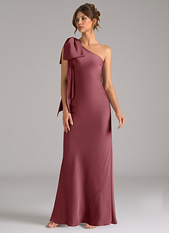 Azazie Capri Bridesmaid Dresses Desert Rose Mermaid One Shoulder Stretch Satin Dress image4