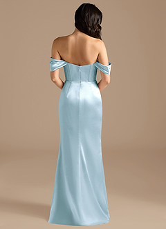 Azazie Lynden Bridesmaid Dresses Sky Blue Sheath Off the Shoulder Metallic Satin Convertible Dress image5