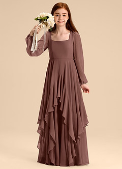 Azazie Clara Junior Abito A-Line in Chiffon Blusa Espresso image1