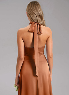 Azazie Tracie Bridesmaid Dresses Copper A-Line Side Slit Stretch Satin Dress image7