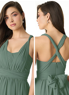 Azazie Olani Robes de demoiselle d'honneur Robe Trapèze Convertible en Mousseline de soie Épaule décolletée Eucalyptus image5