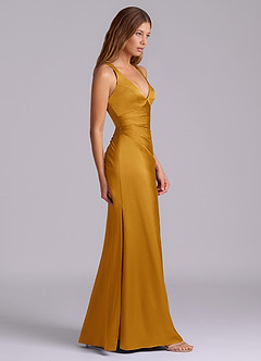 Azazie Amelie Bridesmaid Dresses Butterscotch A-Line Pleated Stretch Satin Dress image3