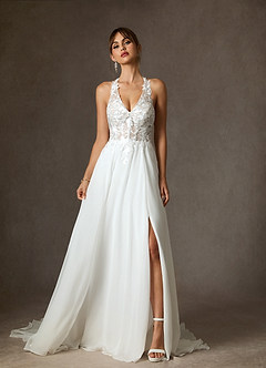 Azazie Sonja Wedding Dresses Diamond White Champagne A-Line Lace Dress image3