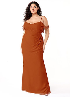 Azazie Emeralda Jurken voor bruidsmeisjes Jurk van Chiffon met Kolom Off the Shoulder Paprika image7