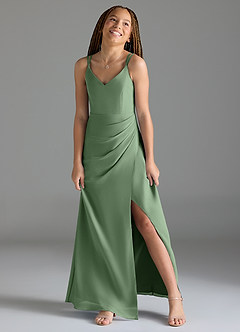 Azazie Leo Junior Matcha Mermaid Pleated Chiffon Dress image4