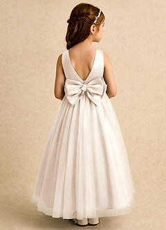 Azazie Lior Flower Girl Dresses White Alabaster Ball-Gown Pleated Tulle Dress image5