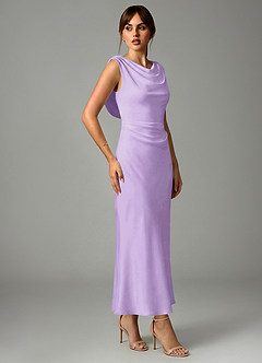 Azazie Kieryn Bridesmaid Dresses Lilac Mermaid Pleated Stretch Satin Dress image4