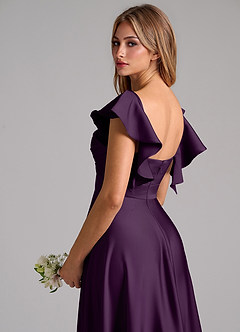 Azazie Leilani Bridesmaid Dresses Grape A-Line Ruched Stretch Satin Dress image9