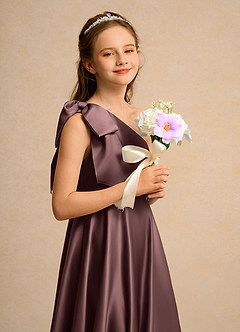 Azazie Guppy Girls Formal Flower Girl Klänningar Klä A-Line i Matt satäng Ena axeln image6