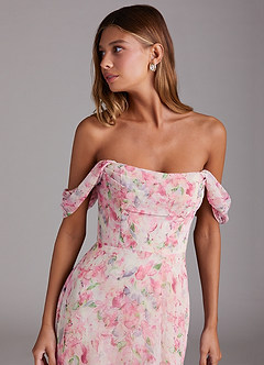 Azazie Saige Bridesmaid Dresses Abstract Watercolor Floral A-Line Off the Shoulder Chiffon Convertible Dress image4