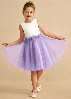 Azazie Louisa Robe Demoiselle D'honneur Fillette Robe Trapèze en Tulle Sans manches Ivoire Lilas image4