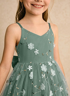 Azazie Junebug Flower Girl Dresses Eucalyptus Ball-Gown Spaghetti Strap Tulle Dress image6