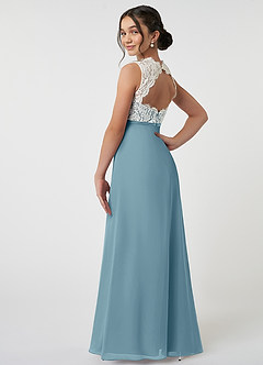 Azazie Rana Junior A-Linie Spitze Chiffon Kleid Stimmungsvolles Blau image4